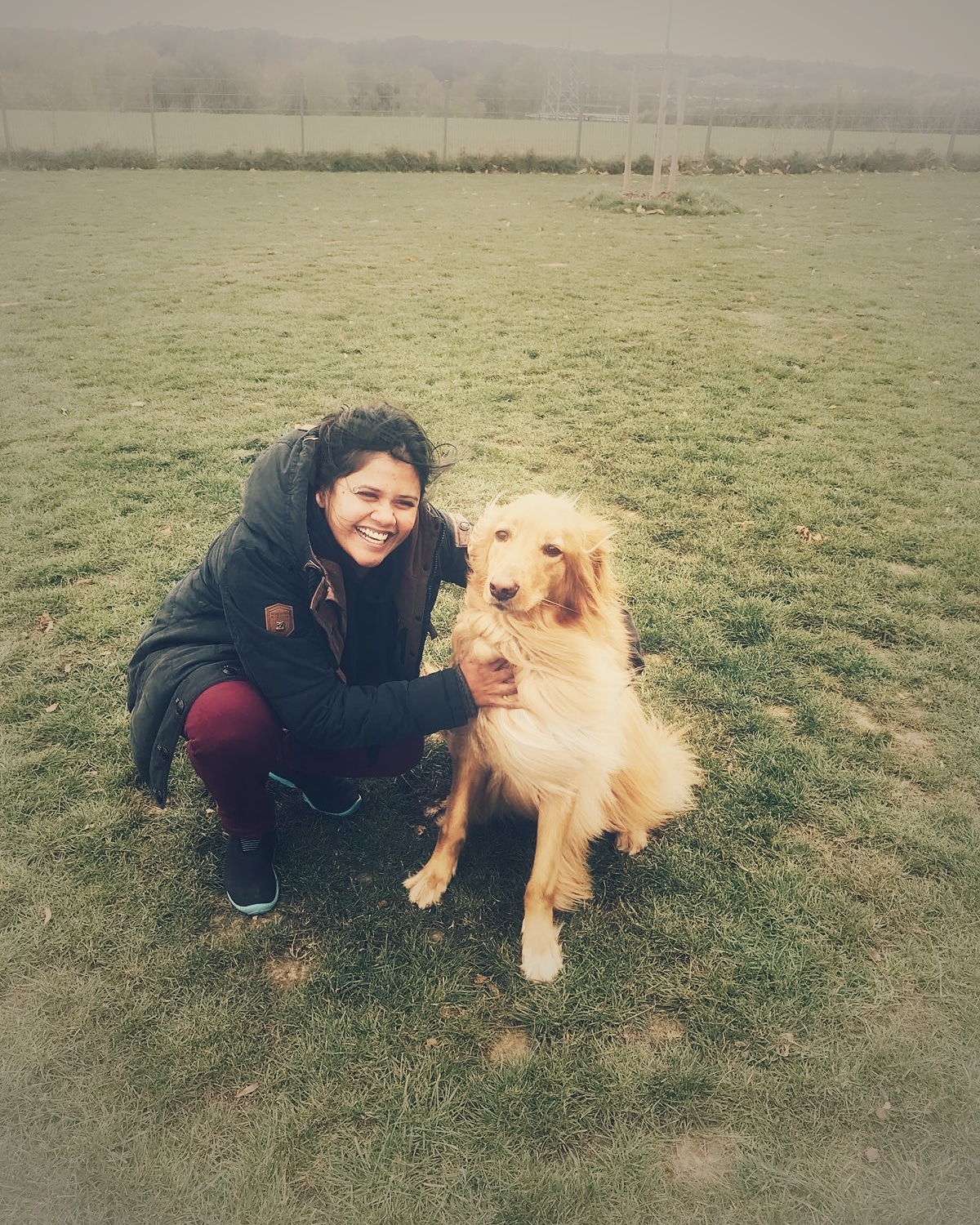 Lady with a golden retriever